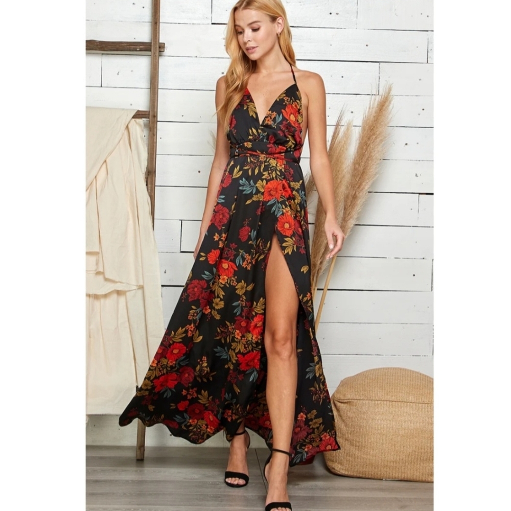 NEW Sweet Lemon Floral Print Halter Neck Maxi Dress